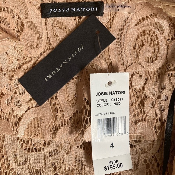 Josie Natori Lacquer Nude Lace Top NWT Zip front Semi Sheer Peplum - Picture 7 of 11